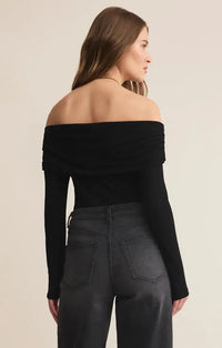 Z Supply Whimsy Off Shoulder Top- Black-Hand In Pocket