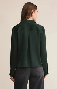 Z Supply Ana Satin Top- Garland Green-Hand In Pocket