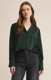 Z Supply Ana Satin Top- Garland Green-Hand In Pocket