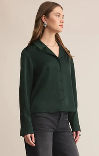 Z Supply Ana Satin Top- Garland Green-Hand In Pocket