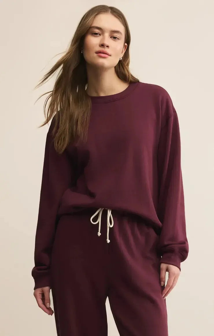 Z Supply Boyfriend Sweatshirt- Merlot-Hand In Pocket