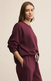 Z Supply Boyfriend Sweatshirt- Merlot-Hand In Pocket
