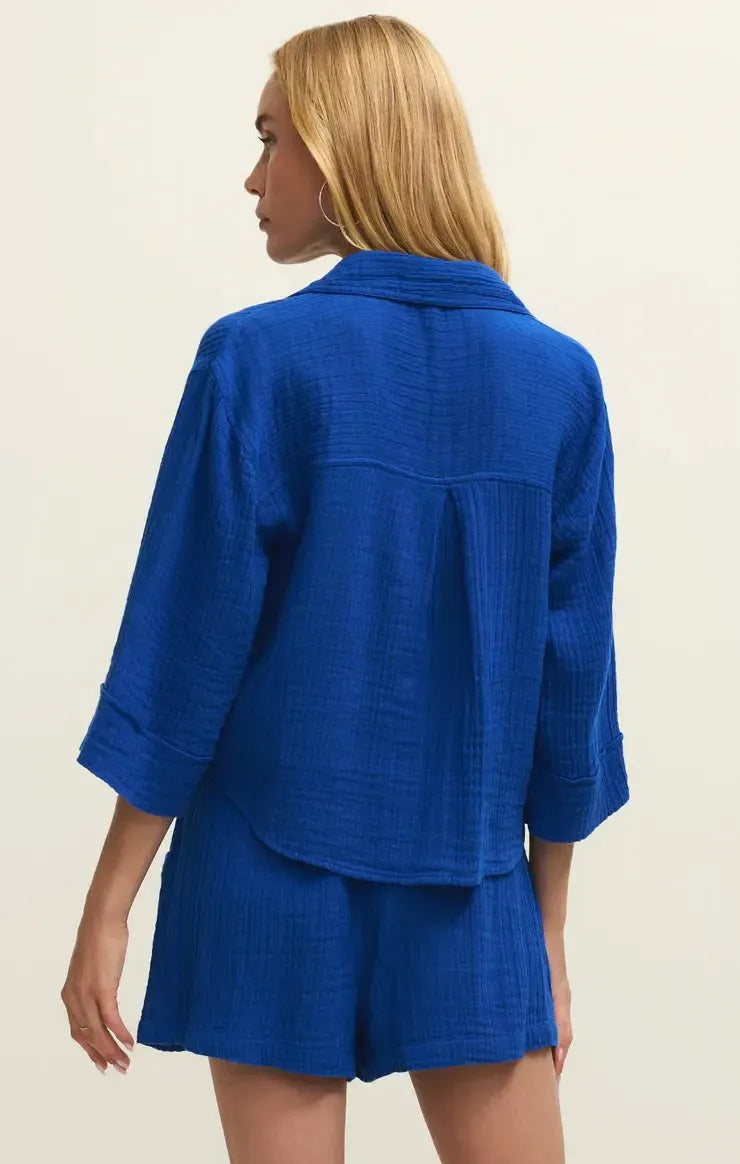 Z Supply Helena Shirt- Nautical-Hand In Pocket