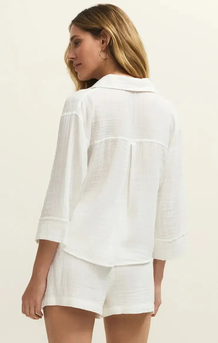 Z Supply Helena Shirt- White-Hand In Pocket