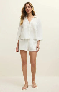 Z Supply Helena Shirt- White-Hand In Pocket