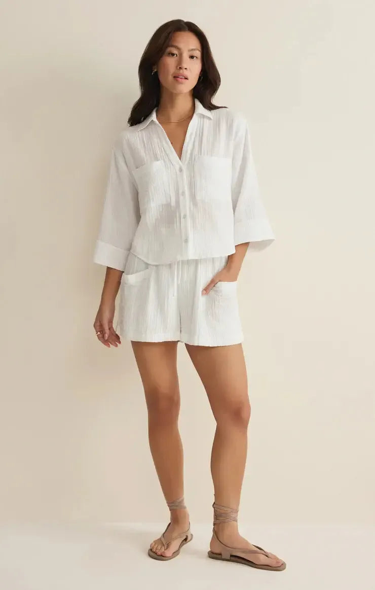 Z Supply Helena Shirt- White-Hand In Pocket