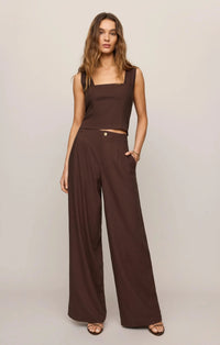 Z Supply Magnolia Linen Top - Chocolate Cherry-Hand In Pocket