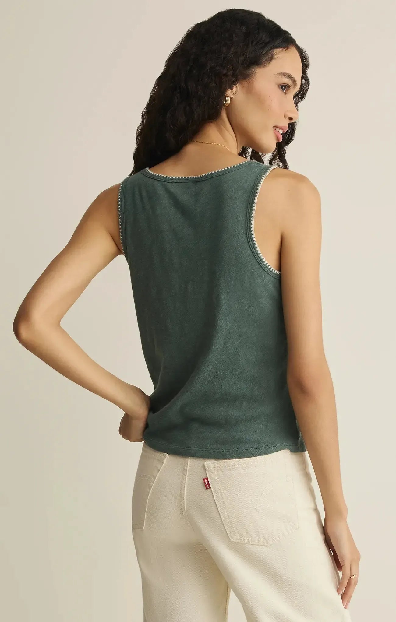 Z Supply Julian Crochet Tank - Everglade-Hand In Pocket