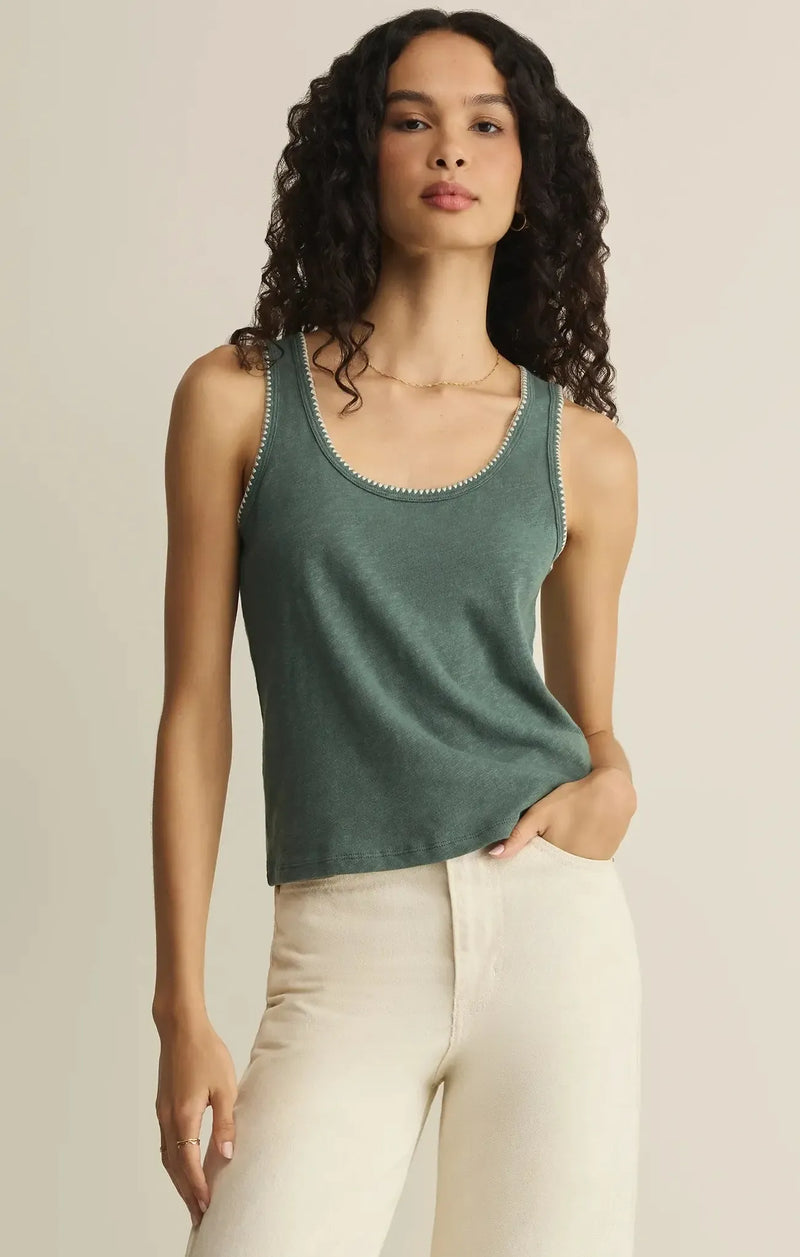Z Supply Julian Crochet Tank - Everglade-Hand In Pocket