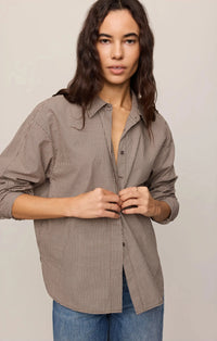 Z Supply On Duty Gingham Button Up Top - Dark Chocolate-Hand In Pocket