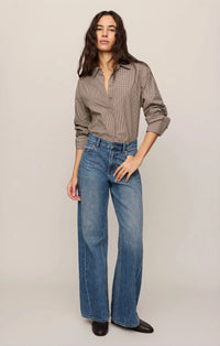 Z Supply On Duty Gingham Button Up Top - Dark Chocolate-Hand In Pocket