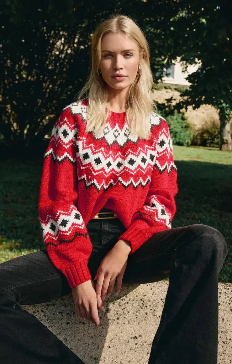 Z Supply Adornment Sweater- Festive Red-Hand In Pocket