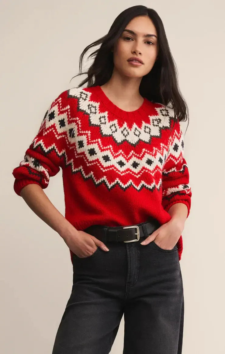 Z Supply Adornment Sweater- Festive Red-Hand In Pocket
