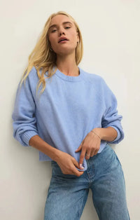 Z Supply Coming Up Sweater- Blue Light-Hand In Pocket