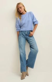 Z Supply Coming Up Sweater- Blue Light-Hand In Pocket