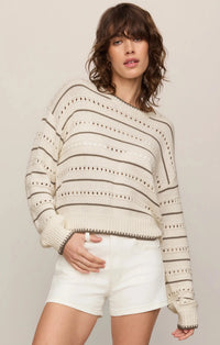 Z Supply Darby Stripe Sweater - Sandstone-Hand In Pocket
