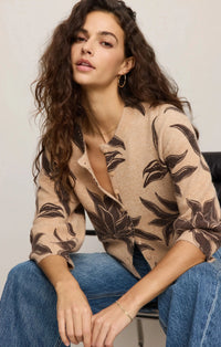 Z Supply Valor Floral Cardigan - Soft Ecru-Hand In Pocket