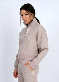 RD Style Mailyn Half Zip - Taupe-Hand In Pocket