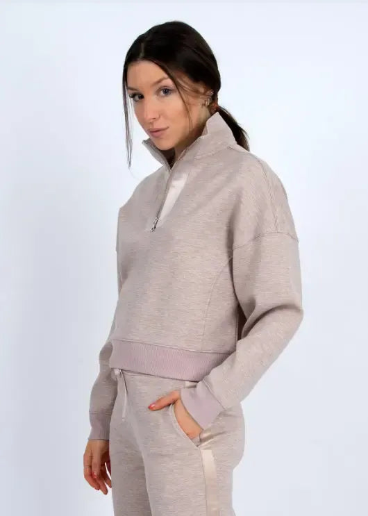RD Style Mailyn Half Zip - Taupe-Hand In Pocket
