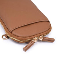 Karen Cell Phone Crossbody: Tan-Hand In Pocket