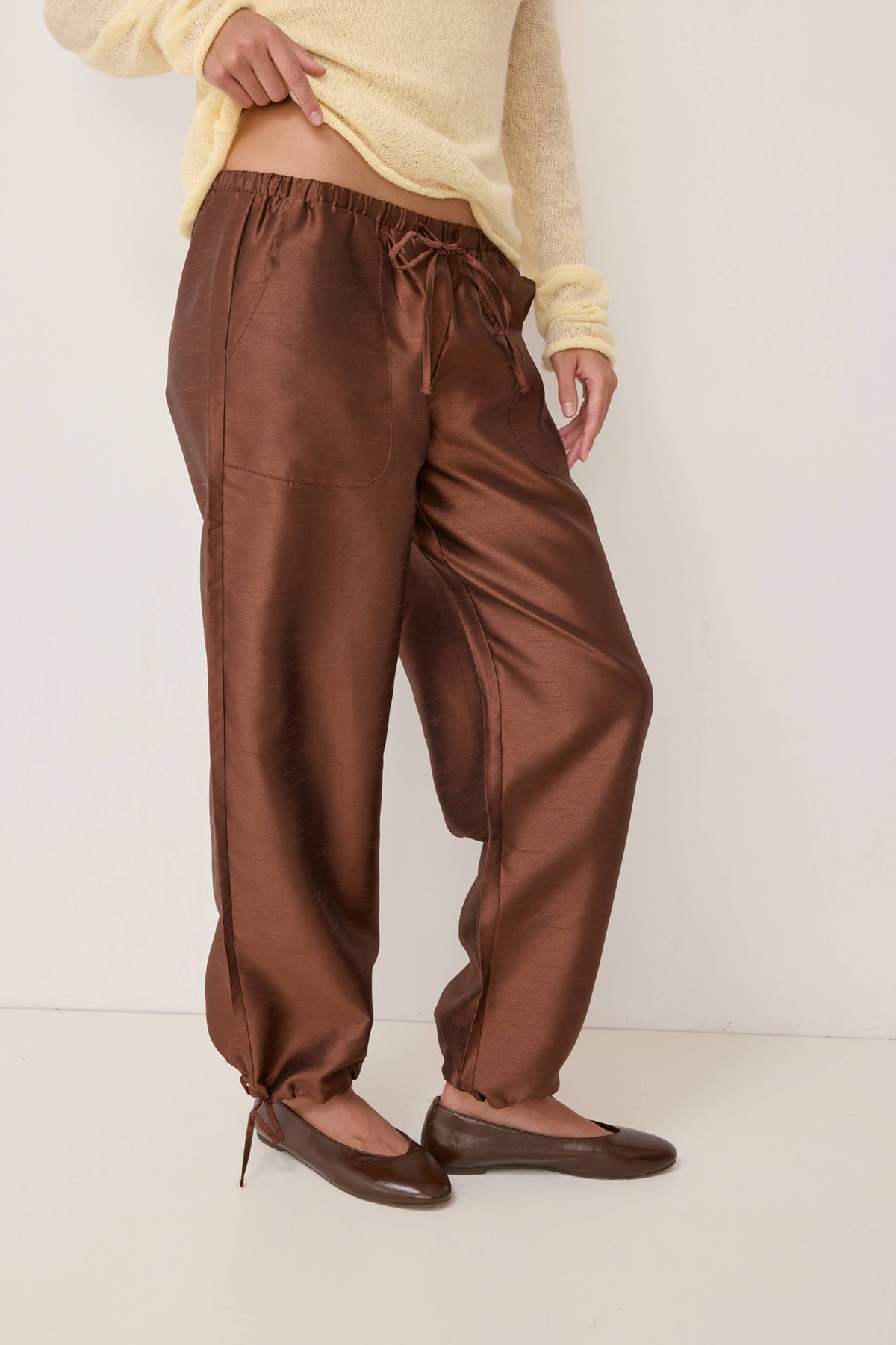 The Kylie Pants Tafetta Drawstring Pants - Brown