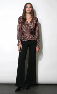 Greylin Uma Wrap Front Blouse Top - Brown Multi-Hand In Pocket