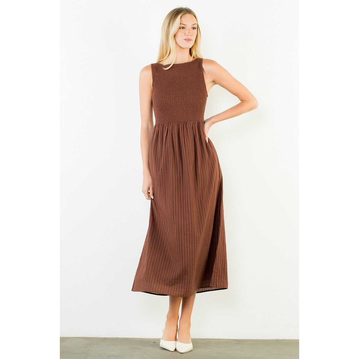 THML Madeline Dress - Brown-Hand In Pocket