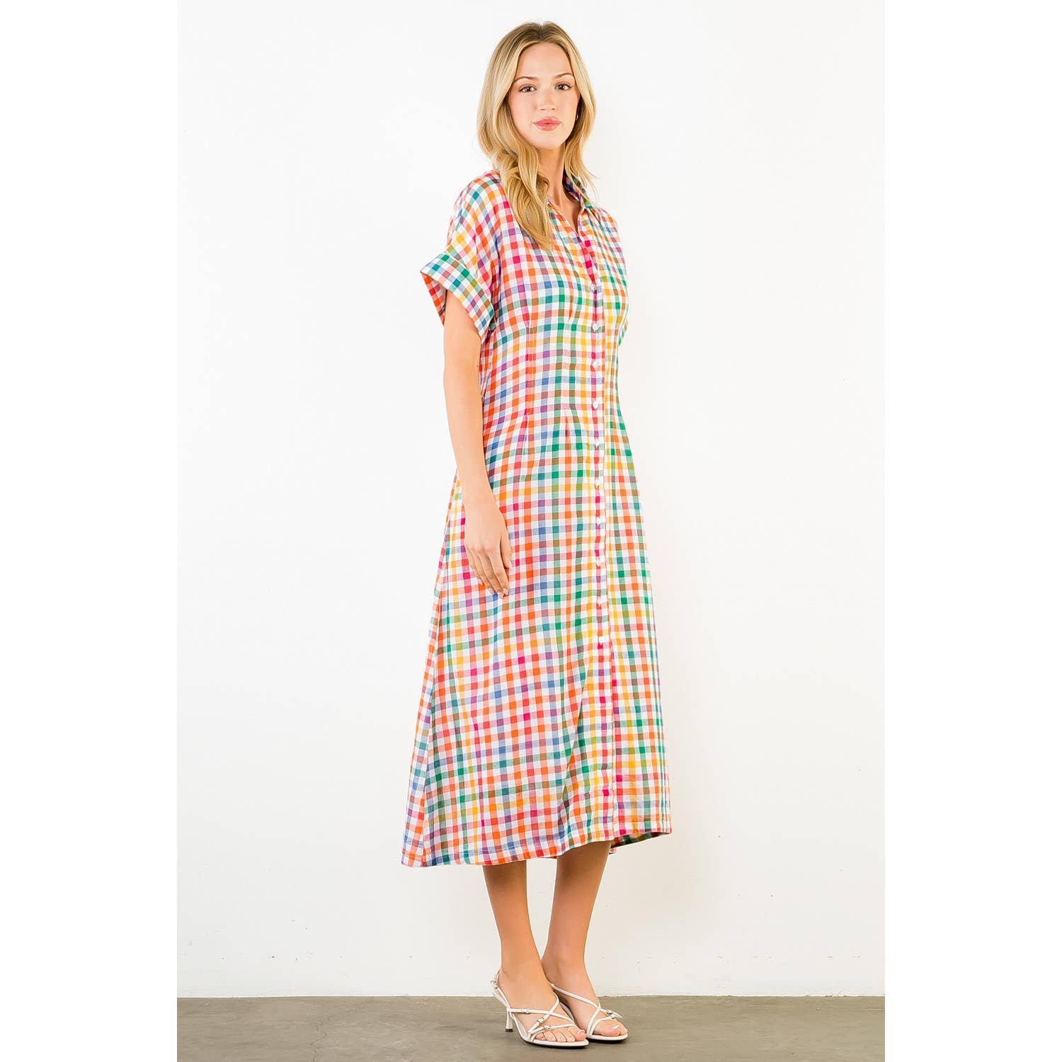 THML Ariel Button Down Midi Dress - Orange-Hand In Pocket