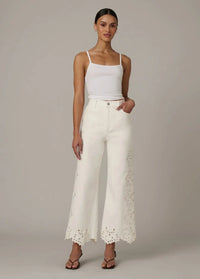 Joe's Jeans The Mia Ankle W/ Placed Broderie - Ecru Floral-Hand In Pocket