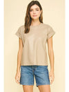 Sabrina Faux Leather Cap Sleeve Top- Taupe-Hand In Pocket