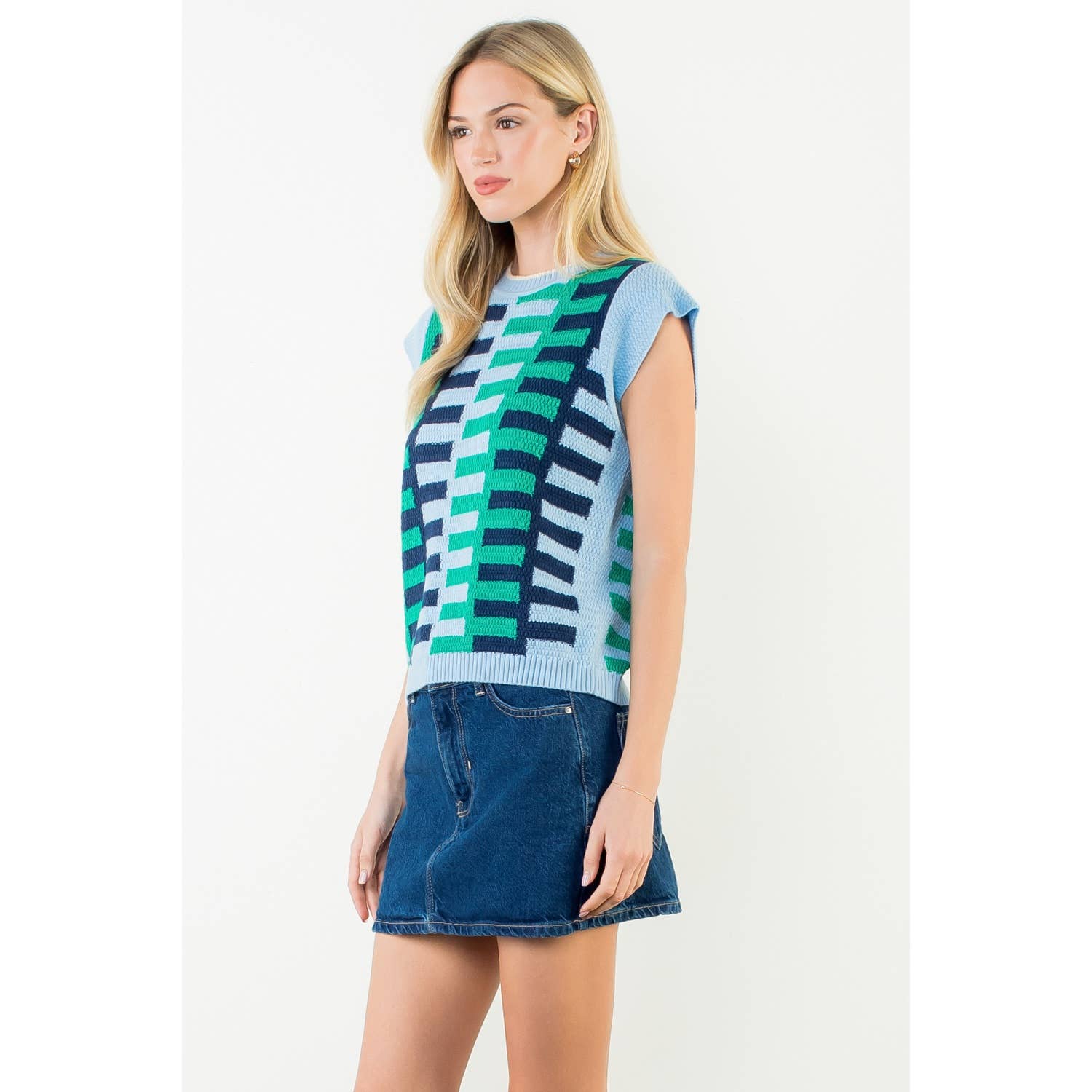 THML Lexi Colorblock Knit Top - Light Blue-Hand In Pocket