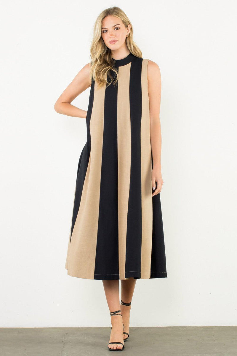 THML Melody Colorblock Halter Dress - BK-Hand In Pocket