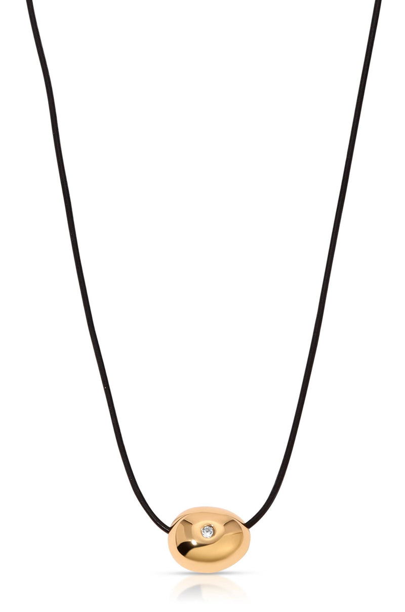 Polished Pebble Leather Pendant Necklace: 18k Gold Plated / One Size-Hand In Pocket