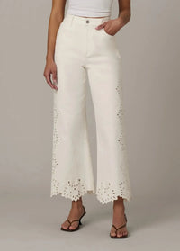 Joe's Jeans The Mia Ankle W/ Placed Broderie - Ecru Floral-Hand In Pocket
