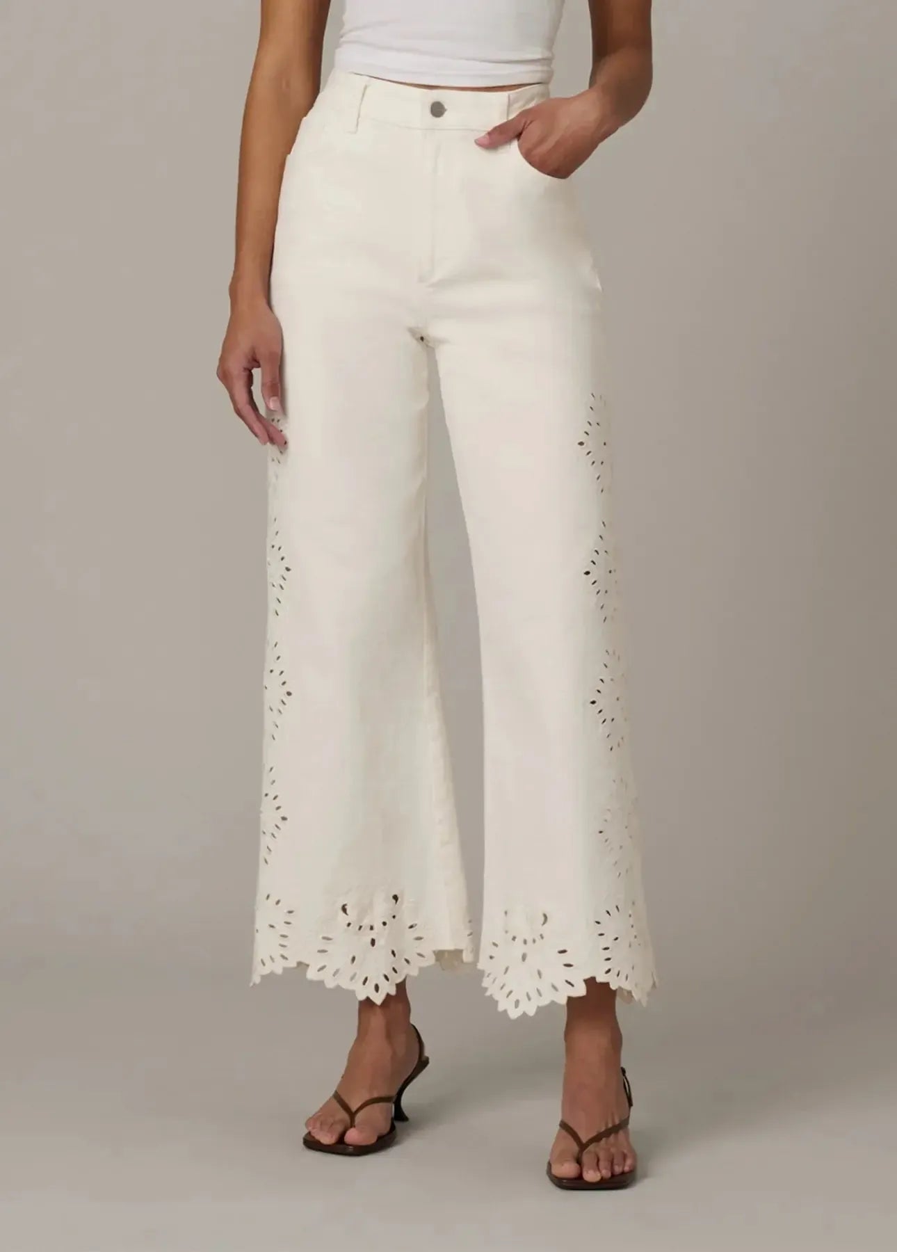 Joe's Jeans The Mia Ankle W/ Placed Broderie - Ecru Floral-Hand In Pocket