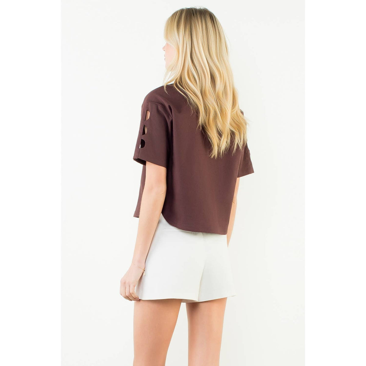 THML Talia V Neck Blouse - Brown-Hand In Pocket