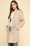 Nilan Diagonal Patterned Open Front Cardigan-Hand In Pocket