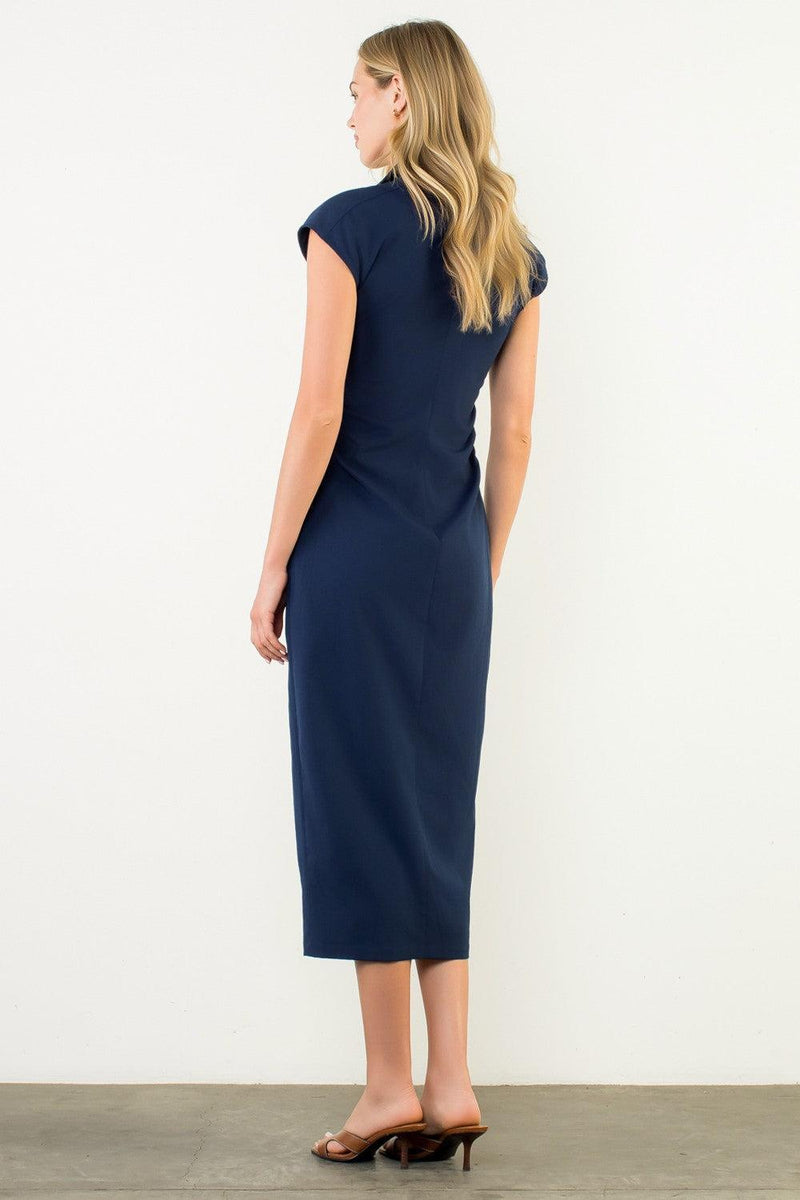 THML Leena Ruched Dress - Navy-Hand In Pocket
