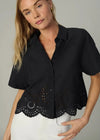 Joe's Jeans Eyelet Short Sleeve Top- Black-Hand In Pocket