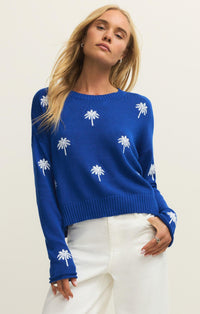 Z Supply Sienna Palm Sweater- Nautical-Hand In Pocket