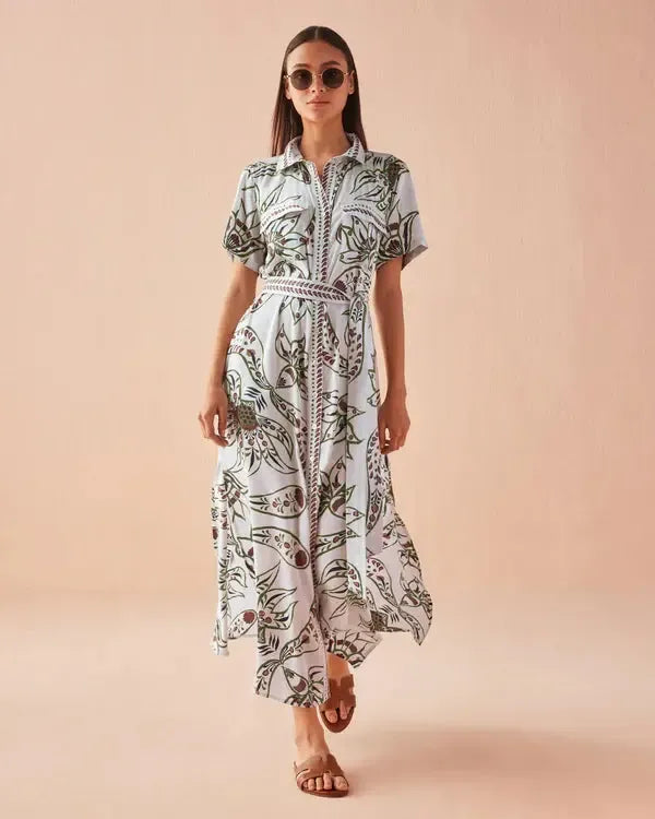 Omika Amira Shirt Dress- Diya Powder-Hand In Pocket