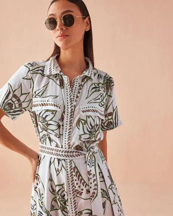 Omika Amira Shirt Dress- Diya Powder-Hand In Pocket