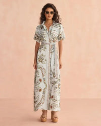 Omika Amira Shirt Dress- Diya Powder-Hand In Pocket