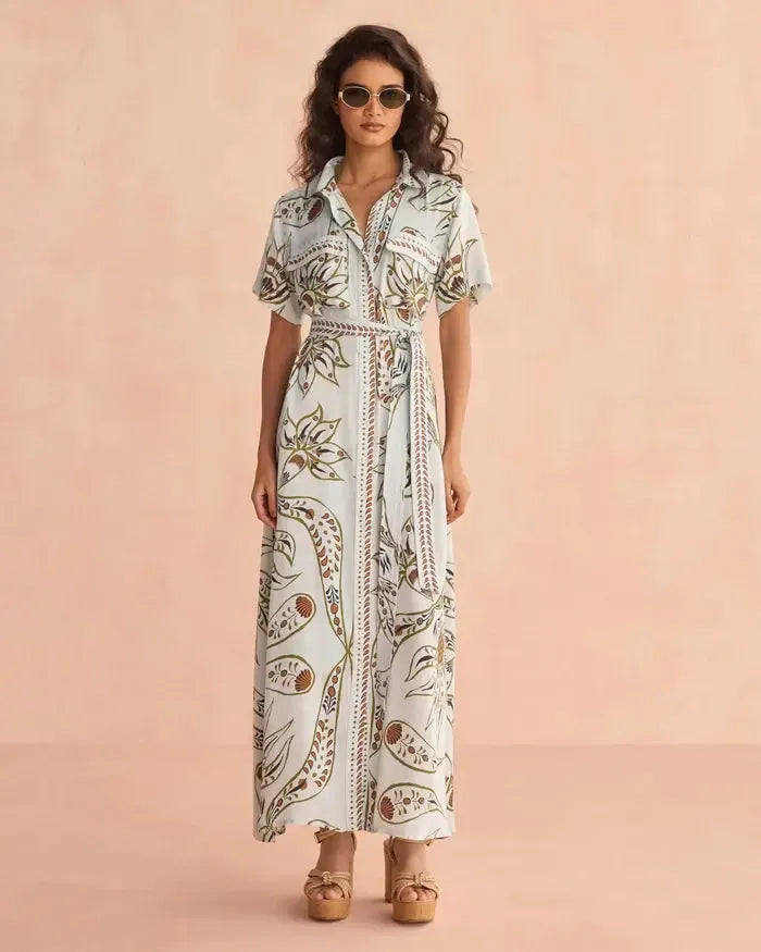 Omika Amira Shirt Dress- Diya Powder-Hand In Pocket