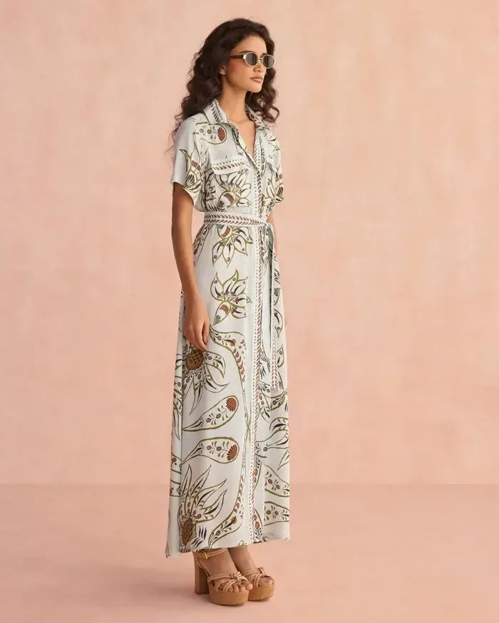 Omika Amira Shirt Dress- Diya Powder-Hand In Pocket