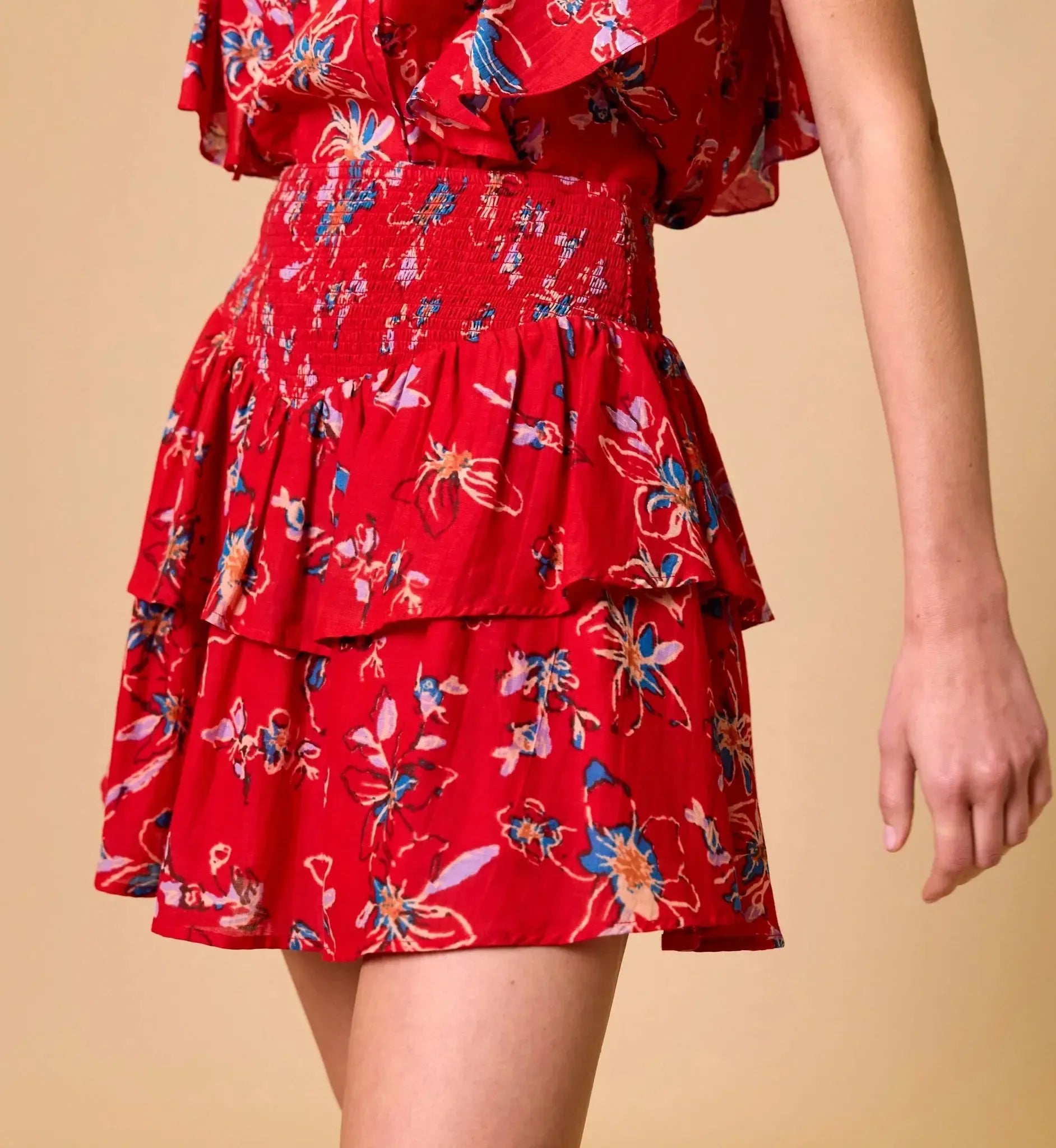 Cleobella Arden Mini Skirt- Fiore Rosso-Hand In Pocket