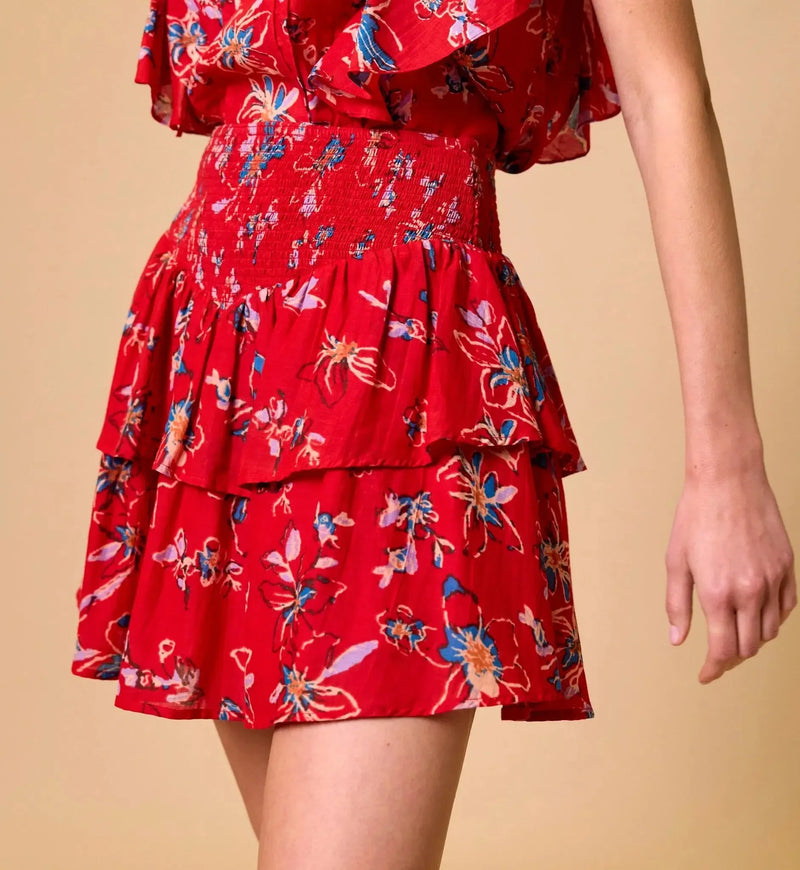 Cleobella Arden Mini Skirt- Fiore Rosso-Hand In Pocket