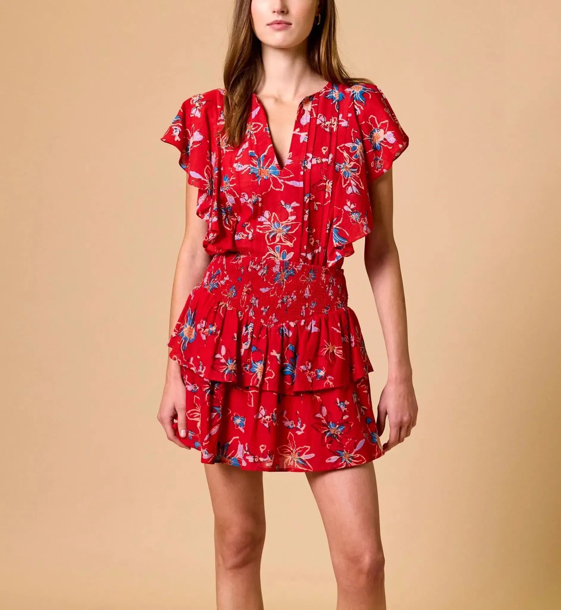 Cleobella Arden Mini Skirt- Fiore Rosso-Hand In Pocket