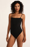 Z Supply Lane Luxe Bodysuit- Black-Hand In Pocket
