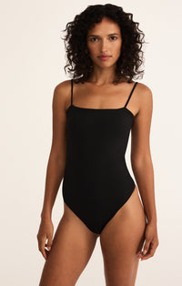 Z Supply Lane Luxe Bodysuit- Black-Hand In Pocket